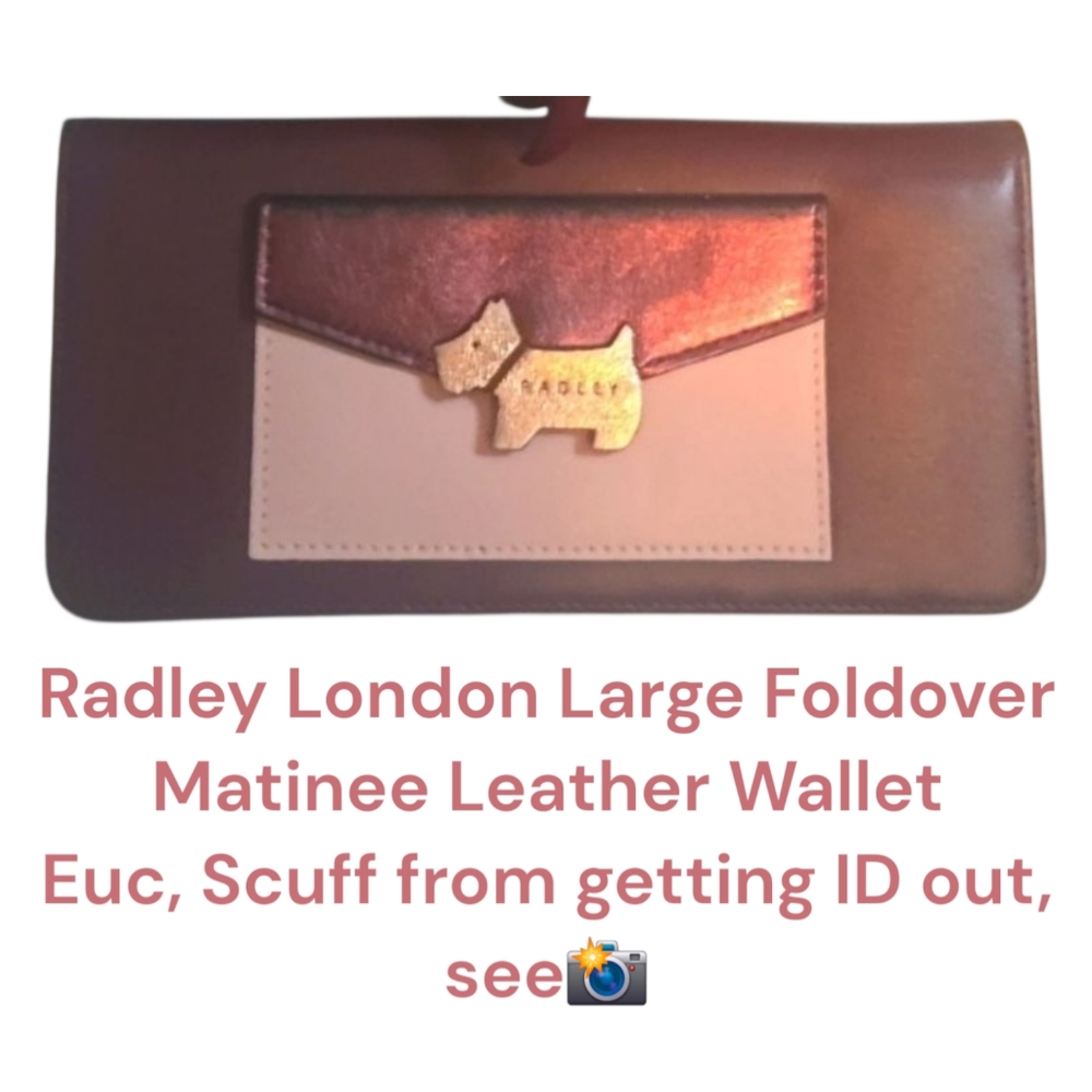 Radley London Matinee Foldover Leather Wallet Burgandy/Pink/Gold Euc
